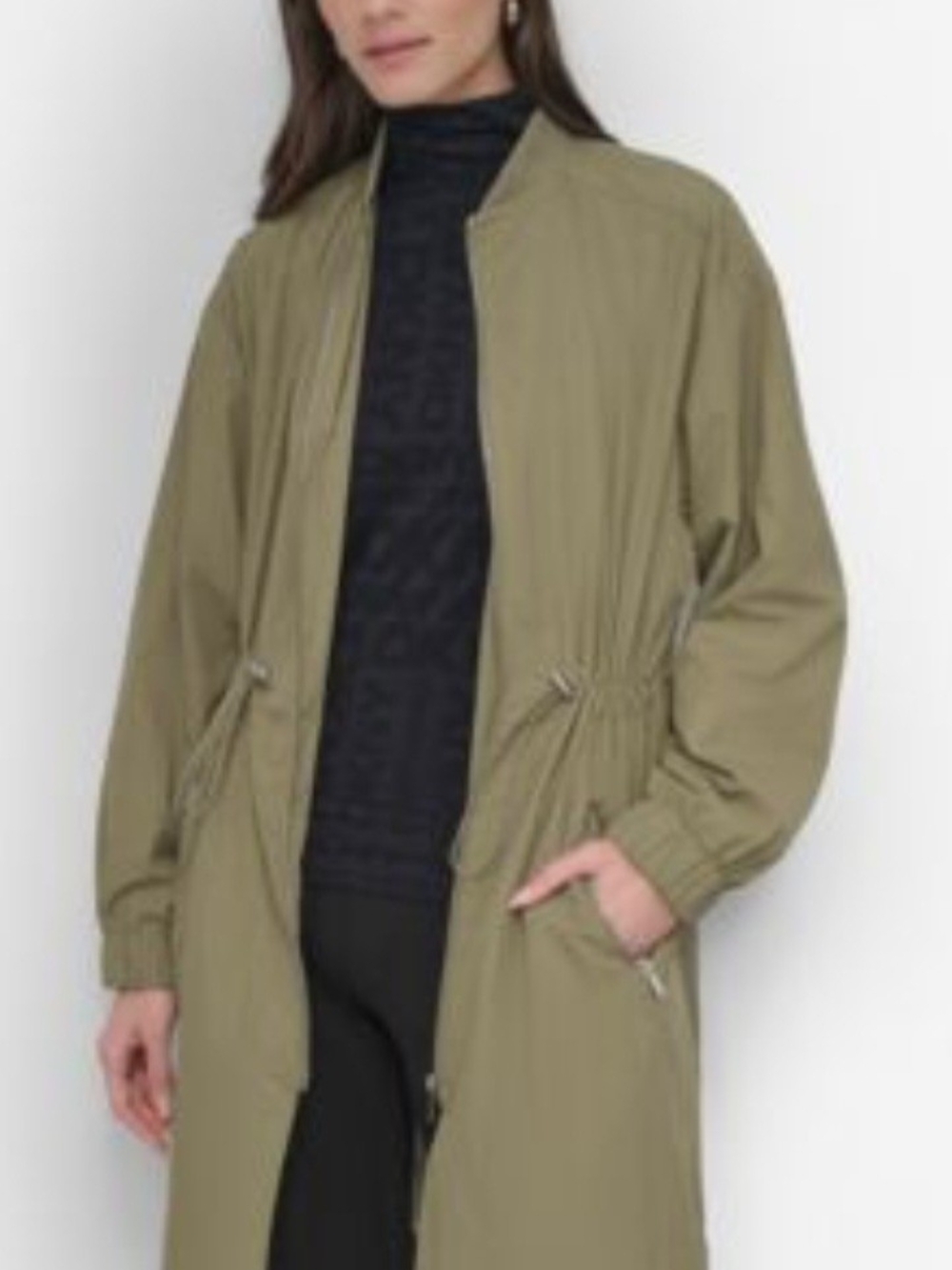 Dkny Olive Drawstring Longline Trench Coat